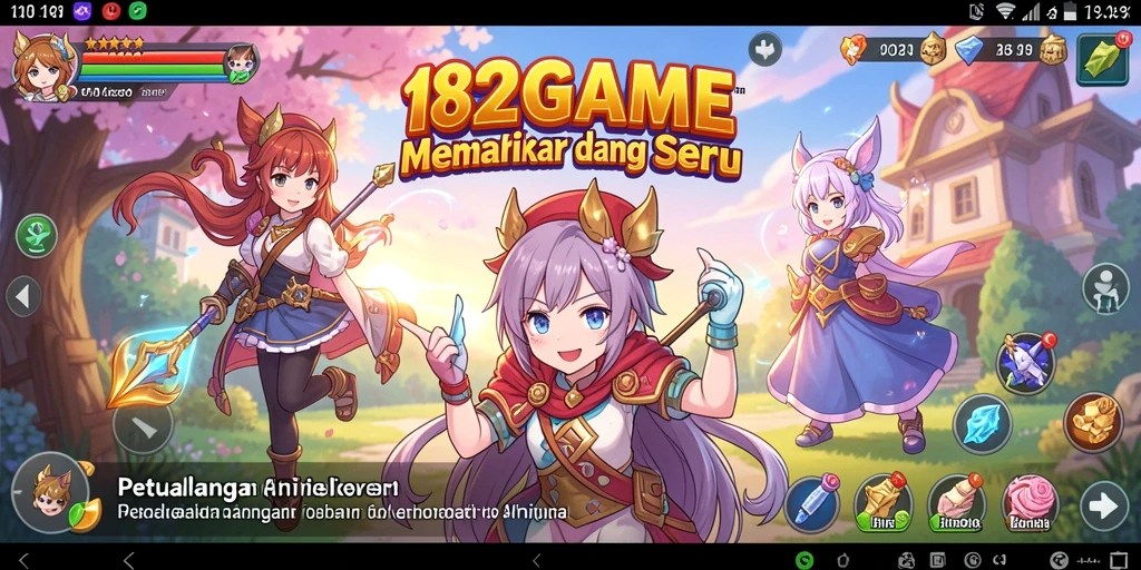 Tampilan layar gameplay yang penuh warna dan karakter anime.