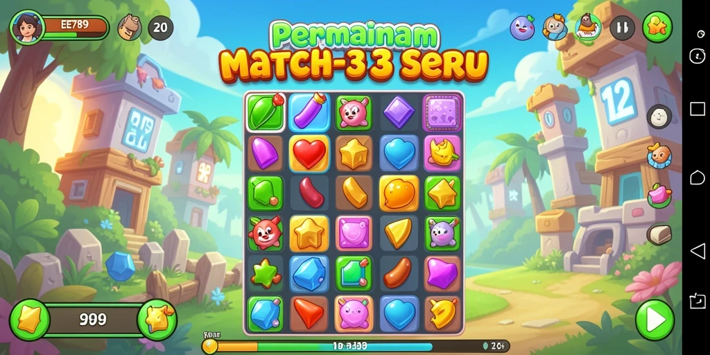 Tampilan gameplay seru dari EE789, game Match-3 yang menantang.