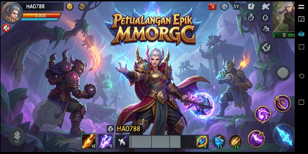 Tampilan gameplay HAO788 dengan pertarungan epik dan karakter dinamis.