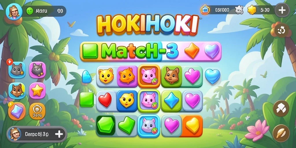 Screenshot utama HOKIHOKI menampilkan gameplay seru permainan Match-3.