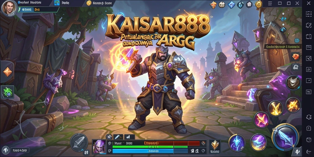 Screenshot gameplay KAISAR888 menunjukkan pertarungan seru di dunia fantasi.