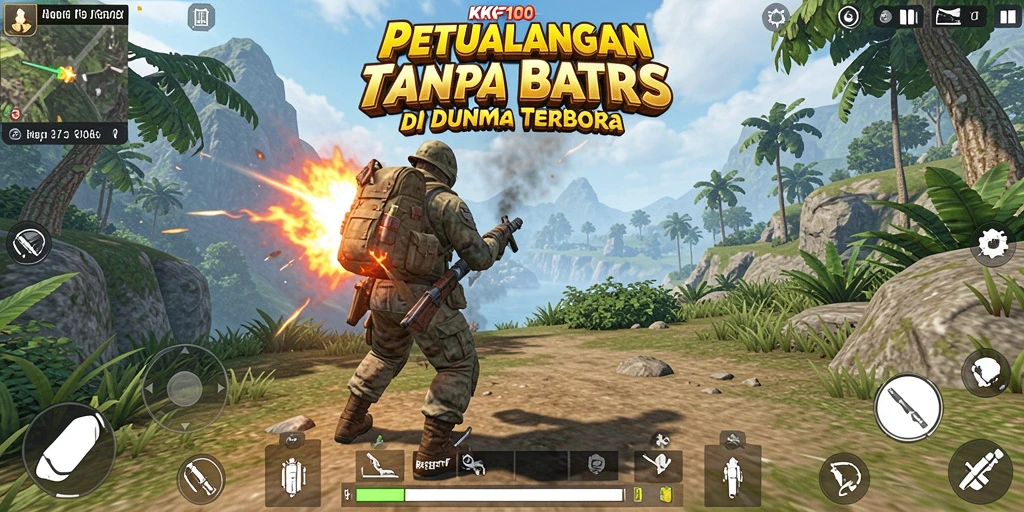 Tampilan screenshot utama KPK100 menampilkan aksi seru dalam dunia terbuka.