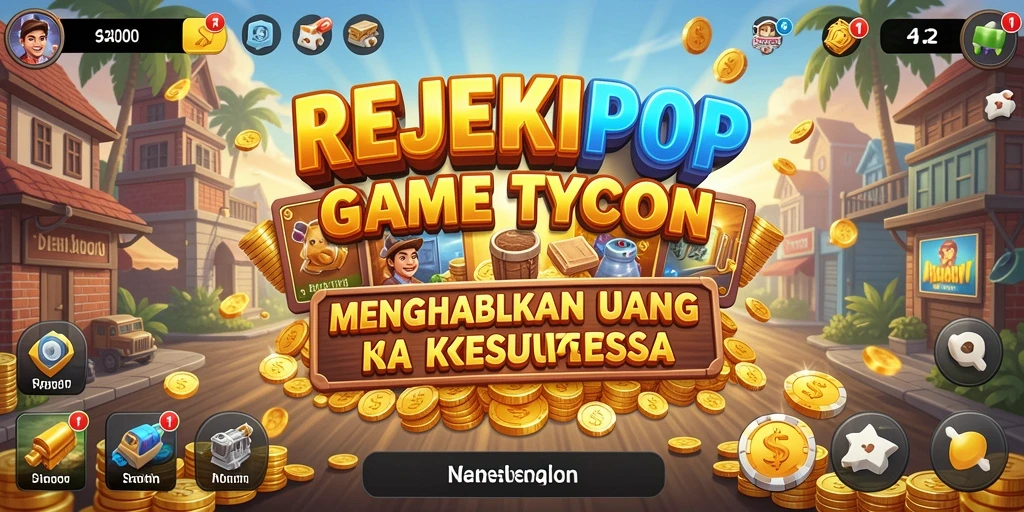 Tampilan gameplay REJEKIPOP menunjukkan keseruan mengelola bisnis Tycoon.