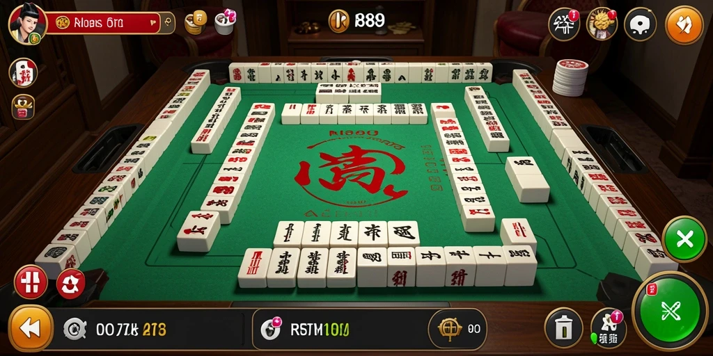 Tampilan gameplay <strong>RI889</strong> dengan ubin Mahjong yang berwarna-warni.