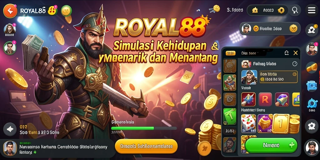 Tampilan gameplay <strong>ROYAL88</strong> yang menampilkan interaksi karakter dalam dunia simulasi.